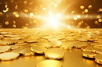 Gold coins backgrounds illuminated investment.