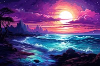 Neon ocean landscape outdoors painting nature.