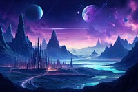 Neon sci-fi landscape astronomy panoramic outdoors.