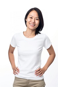 Thai woman in casualwear smiling t-shirt sleeve.