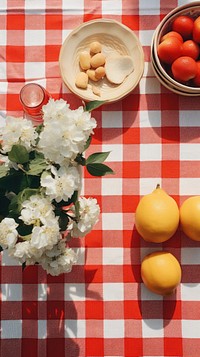 Picnic tablecloth fruit plate.