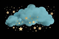 Pastel blue cloud fog and stars png nature night black background.