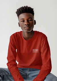 Young man in red long sleeve