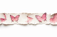 Horizontal butterfly pattern paper adhesive strip petal plant white background.