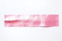 Pink foil teature adhesive strip paper white background rectangle.