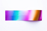Rainbow foil teature adhesive strip purple white background rectangle.