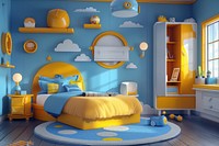 Boy bedroom furniture cartoon architecture.