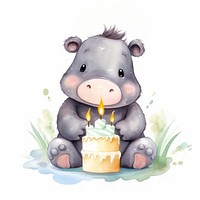 Hippo hugging birthday cake animal cartoon mammal.