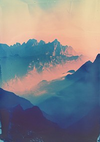 A polaroid photo of mountain range landscape outdoors nature.