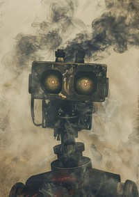 A polaroid photo of robot smoke fog technology.