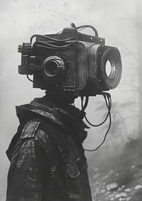 A polaroid photo of robot adult fog photography.