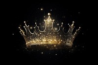 Crown particle shaped sparkle light gold black background illuminated.