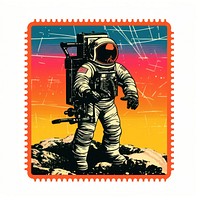 Astronaut Risograph style postage stamp technology clothing.