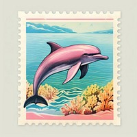 Dolphin Risograph style animal fish postage stamp.