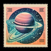 Saturn Risograph style astronomy space postage stamp.
