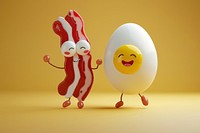 3d bacon and fried egg character cartoon food anthropomorphic.