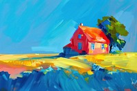 Countryside home painting architecture building.
