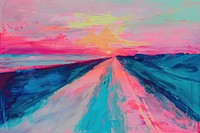 Road on beach painting backgrounds art.
