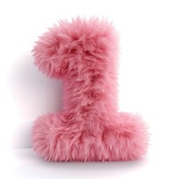 Fur letter 1 pink toy white background.