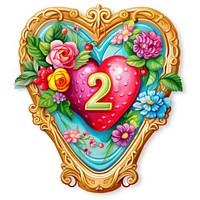 Number 2 printable sticker pattern heart white background.