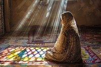 Muslim woman pray light spirituality architecture.