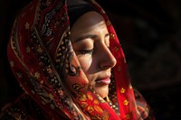 Muslim woman pray adult headscarf tradition.