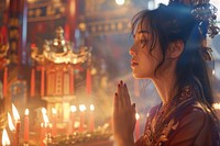 Hongkong Person praying at the chinese temple festival person adult.