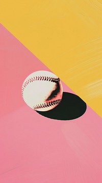 Silkscreen on paper of a baseball sports yellow softball.