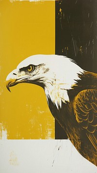 Silkscreen on paper of a eagle painting animal yellow.