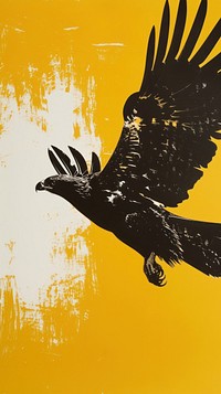 Silkscreen on paper of a eagle vulture animal yellow.