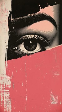 Silkscreen on paper of an eyes painting black pink.