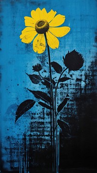 Silkscreen on paper of a flowers sunflower painting yellow.