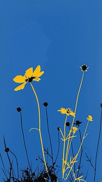 Silkscreen on paper of a flowers outdoors nature yellow.