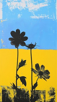 Silkscreen on paper of a flowers painting yellow plant.