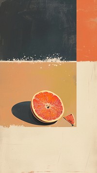 Silkscreen on paper of a fruit grapefruit wall red.