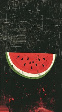 Silkscreen on paper of a watermelon fruit black plant.