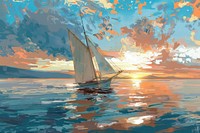 Sunset painting boat sailboat.
