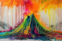 Volcano painting art vibrant color.