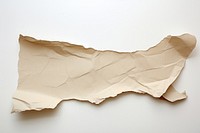 Torn strip of craft paper white background crumpled textured.