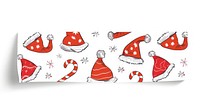 Small doodles cute cartoon repeating santa hat vector pattern adhesive strip christmas white background celebration.