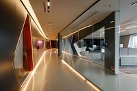 Futuristic office corridor architecture building lobby.