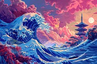 Japanese wave painting sea art.