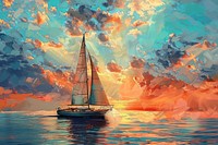 Sunset sailboat painting outdoors.
