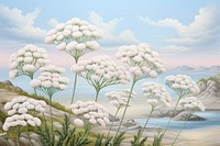 Painting of yarrow landscape outdoors nature.