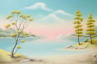 Painting of lake backgrounds landscape outdoors.