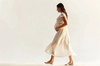 Pregnant woman walking adult dress white.