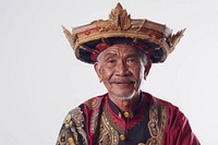 Indonesia man in a traditional costume adult headdress happiness.