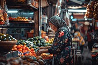 Indonesia woman shopping in a market adult transportation architecture.