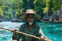 Indonesian man fishing outdoors adult boat.