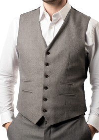 V-neck waistcoat top pocket shirt white background.